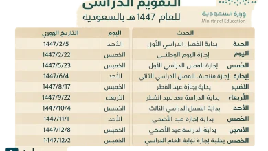 التقويم الدراسي 1447