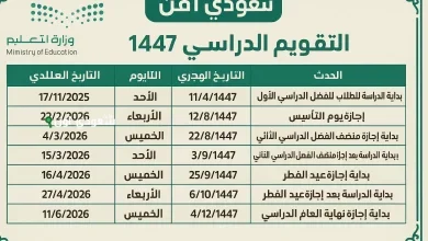 التقويم الدراسي 1447