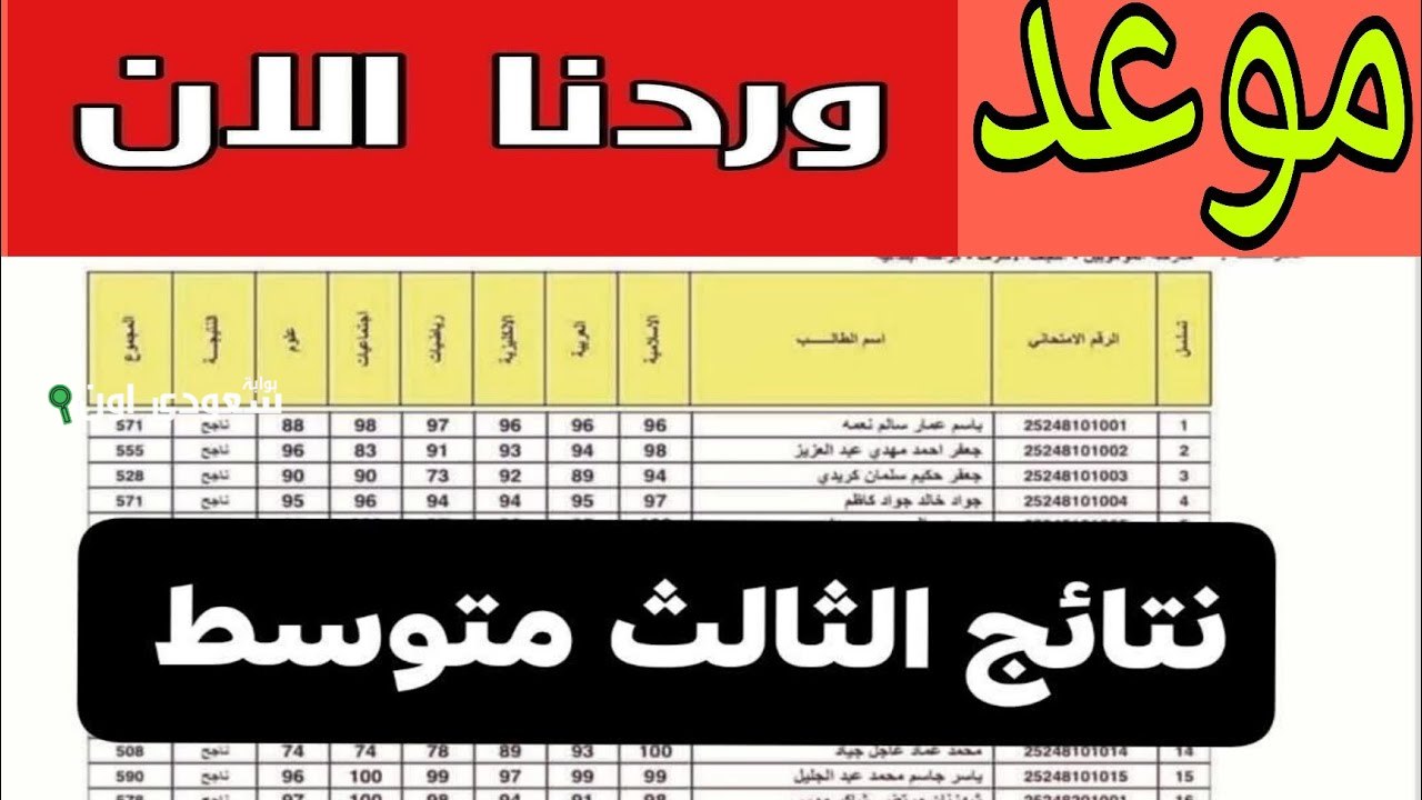 نتائج الثالث متوسط 2025 الدور الأول القادسية رابط رسمي وسريع