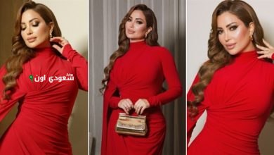 نسرين طافش تتألق بفستان أحمر في أول ظهور لها بعد أداء العمرة