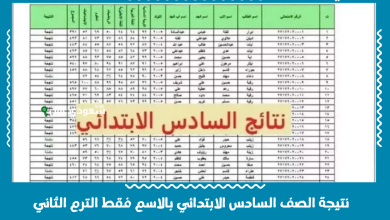 نتيجة الصف السادس الابتدائي بالاسم فقط الترم الثاني