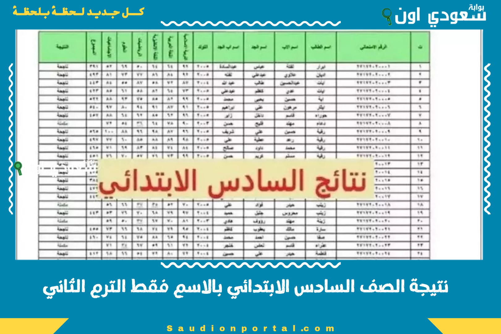 نتيجة الصف السادس الابتدائي