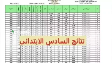 نتائج الصف السادس الابتدائي