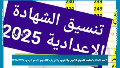 7 محافظات تعتمد تنسيق القبول بالثانوي وفتح باب التقديم للعام الجديد 2025-2026