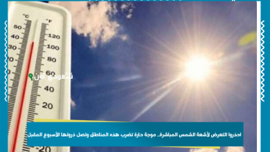 احذروا التعرض لأشعة الشمس المباشرة.. موجة حارة تضرب هذه المناطق وتصل ذروتها الأسبوع المقبل