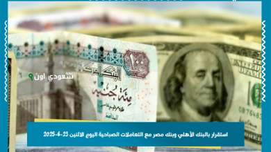 استقرار بالبنك الأهلي وبنك مصر مع التعاملات الصباحية اليوم الاثنين 23-6-2025