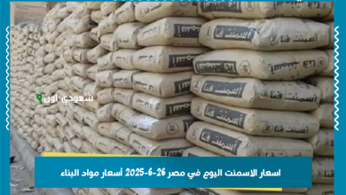 اسعار الاسمنت اليوم في مصر 26-6-2025 أسعار مواد البناء