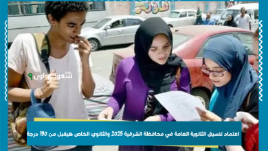 اعتماد تنسيق الثانوية العامة في محافظة الشرقية 2025 والثانوي الخاص هيقبل من 190 درجة