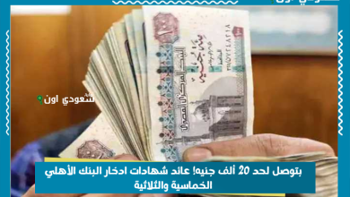 بتوصل لحد 20 ألف جنيه! عائد شهادات ادخار البنك الأهلي الخماسية والثلاثية