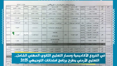 في الفروع الأكاديمية ومسار التعليم الثانوي المهني الشامل.. التعليم الأردني يطرح برنامج امتحانات التوجيهي 2025 الثانوية العامة