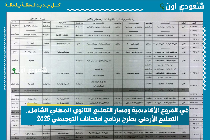 في الفروع الأكاديمية ومسار التعليم الثانوي المهني الشامل.. التعليم الأردني يطرح برنامج امتحانات التوجيهي 2025 الثانوية العامة