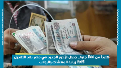 هتبدأ من 1100 جنيه.. جدول الأجور الجديد في مصر بعد التعديل 2025 زيادة المعاشات والرواتب