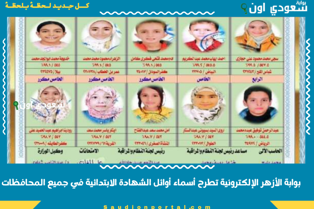 ابنك من بينهم؟! بوابة الأزهر الإلكترونية تطرح أسماء أوائل الشهادة الابتدائية في جميع المحافظات.. كشف الأسماء من هنا