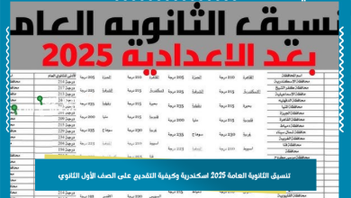 تنسيق الثانوية العامة 2025 اسكندرية وكيفية التقديم على الصف الأول الثانوي