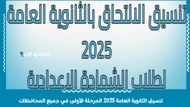 تنسيق الثانوية العامة 2025 المرحلة الأولى في جميع المحافظات