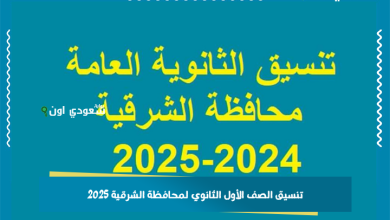 تنسيق الصف الأول الثانوي لمحافظة الشرقية 2025