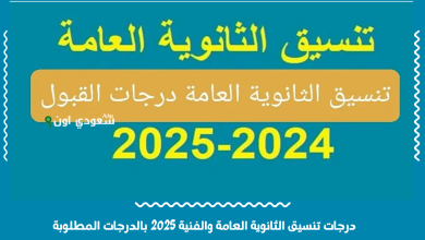 درجات تنسيق الثانوية العامة والفنية 2025 بالدرجات المطلوبة