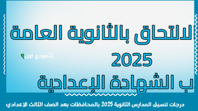 درجات تنسيق المدارس الثانوية 2025 بالمحافظات بعد الصف الثالث الاعدادي
