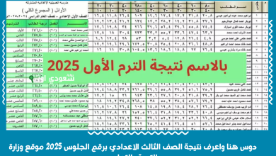 دوس هنا واعرف نتيجة الصف الثالث الاعدادي برقم الجلوس 2025 موقع وزارة التربية والتعليم