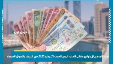 سعر الدرهم الإماراتي مقابل الجنيه اليوم السبت 21 يونيو 2025 في البنوك والسوق السوداء