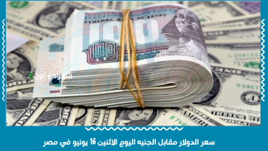 سعر الدولار مقابل الجنيه اليوم الاثنين 16 يونيو في مصر