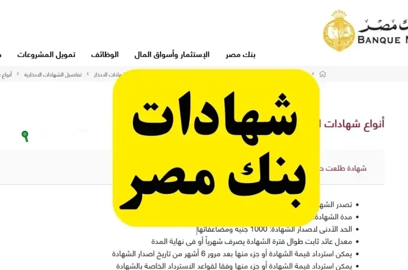 فوائد تصل 30% شهادات بنك مصر 2025 الجديدة ذات العائد المتناقص: فرصة استثمارية بعائد ممتاز افضل عائد في البنوك