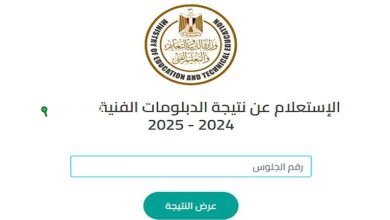 ظهور نتائج الدبلومات الفنية عبر موقع وزارة التربية والتعليم نتائج الامتحانات 2025 والاستعلام بالاسم ورقم الجلوس