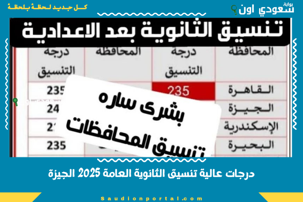 درجات عالية تنسيق الثانوية العامة 2025 الجيزة تفاصيل مجموع دخول الثانوية واماكن التقديم لكل ادارة تعليمية