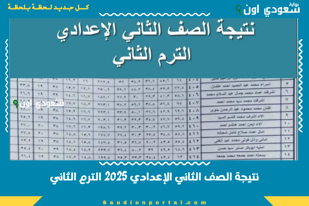 اون لاين برقم الجلوس نتيجة الصف الثاني الاعدادي 2025 الترم الثاني… معرفة الدرجات ورابط سريع للاستعلام الإلكتروني