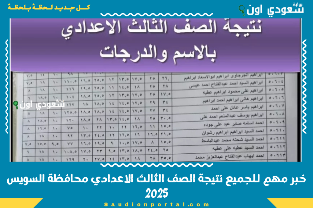 ظهور نتيجة الصف الثالث الاعدادي بالاسم الترم الثاني محافظة السويس 2025 الاستعلام المجاني متاح برقم الجلوس