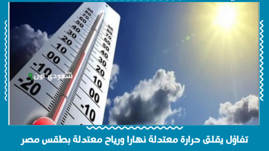 تفاؤل يقلق حرارة معتدلة نهارا ورياح معتدلة بطقس مصر