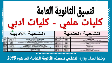 وفقًا لبيان وزارة التعليم تنسيق الثانوية العامة القاهرة 2025