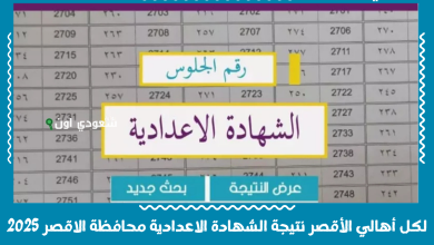 لكل أهالي الأقصر نتيجة الشهادة الاعدادية محافظة الاقصر 2025
