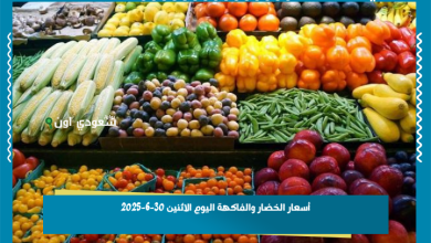 أسعار الخضار والفاكهة اليوم الاثنين 30-6-2025