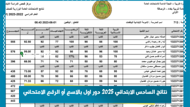 نتائج السادس الابتدائي 2025 دور اول بالاسم أو الرقم الامتحاني