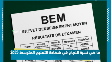 ما هي نسبة النجاح في شهادة التعليم المتوسط 2025