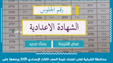 محافظة الشرقية تعلن اعتماد نتيجة الصف الثالث الإعدادي 2025 ورفعها على الموقع