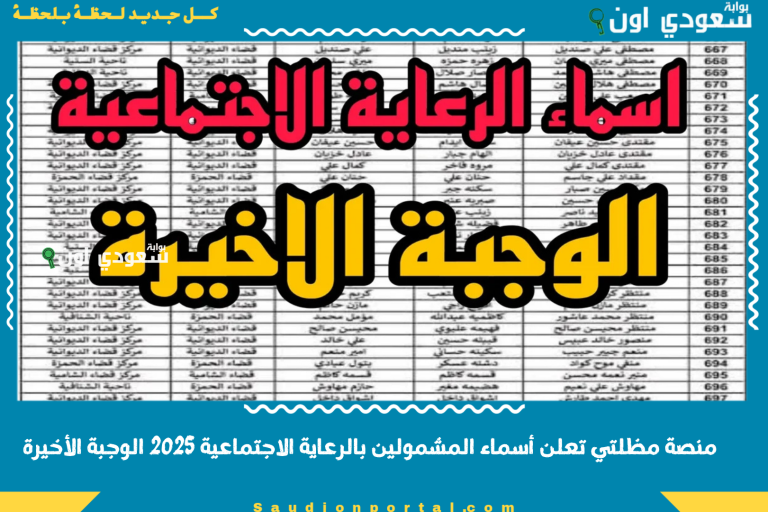 منصة مظلتي تعلن أسماء المشمولين بالرعاية الاجتماعية 2025 الوجبة الأخيرة