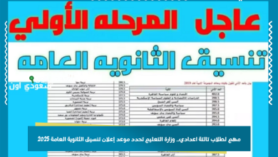 مهم لطلاب تالتة اعدادي.. وزارة التعليم تحدد موعد إعلان تنسيق الثانوية العامة 2025