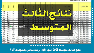 نتائج الثالث متوسط 2025 الدور الأول برابط مباشر وكشوفات PDF