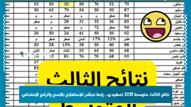 نتائج الثالث متوسط 2025 تمهيدي.. رابط مباشر للاستعلام بالاسم والرقم الامتحاني