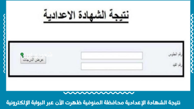 نتيجة الشهادة الإعدادية محافظة المنوفية ظهرت الآن عبر البوابة الإلكترونية