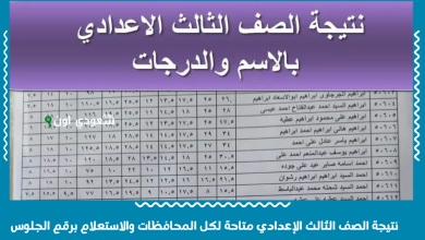 نتيجة الصف الثالث الإعدادي متاحة لكل المحافظات والاستعلام برقم الجلوس