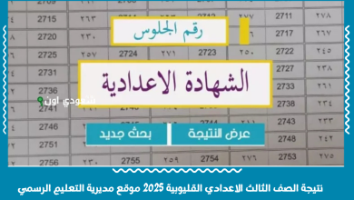 نتيجة الصف الثالث الاعدادي القليوبية 2025 موقع مديرية التعليم الرسمي