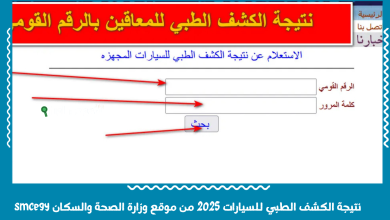 نتيجة الكشف الطبي للسيارات 2025 من موقع وزارة الصحة والسكان smcegy