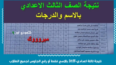نتيجة تالتة اعدادي 2025 بالاسم فقط أو رقم الجلوس لجميع الطلاب