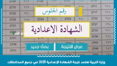 وزارة التربية تعتمد نتيجة الشهادة الاعدادية 2025 في جميع المحافظات