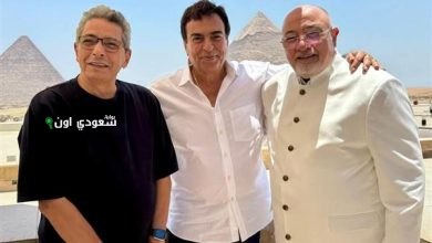 لقاء حصري يجمع جورج قرداحي ومحمود سعد وخالد الجندي أمام الأهرامات