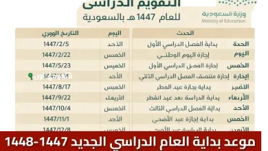 التقويم الدراسي للعام 1447 هـ بنظام الفصلين الدراسيين