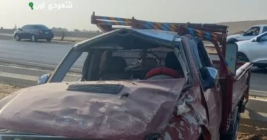 خمسة مصابين جراء انقلاب سيارة ربع نقل بطريق القاهرة الفيوم